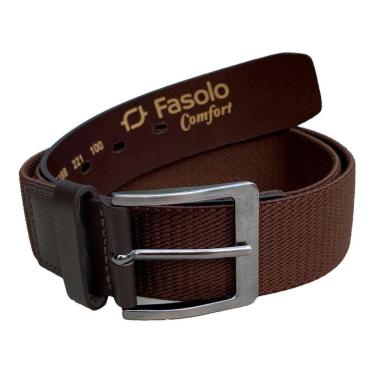 Imagem de Cinto Masculino Elástico De Couro Fivela Fasolo Café 120