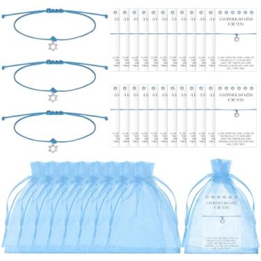 Imagem de Cunno 24 peças de pulseiras de Hanukkah, presentes, pulseiras de estrela de Davi, cordas ajustáveis, Happy Chanukah, lembrancinhas de festa judaica, presentes de Hanukkah, joias com cartão e bolsa de