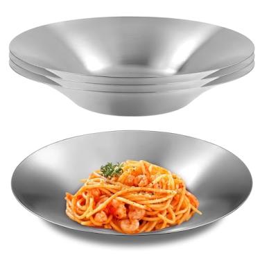 Imagem de Varku 4 tigelas coreanas de aço inoxidável, tigelas de ramen prata de 10,6 pol/27 cm, tigelas de salada, conjunto de tigelas de servir de espaguete, leves e empilháveis