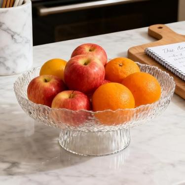 Imagem de Kultilanda Tigela de frutas grande de vidro para balcão de cozinha, tigela decorativa de mesa para decoração de casa, martelada transparente