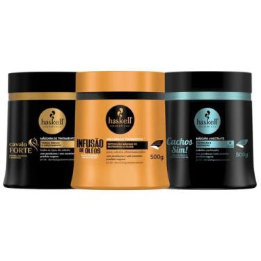 Imagem de Kit Cronograma Haskell Cabelos Cacheados Cavalo Forte + Infusão de óle