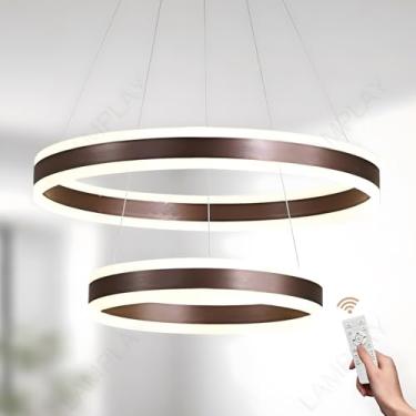 Imagem de Luminária pendente LED redonda moderna, regulável, marrom, com controle remoto, altura ajustável 3000K 6000K, ideal para hall de entrada, sala de estar, quarto, sala de jantar, cozinha com i