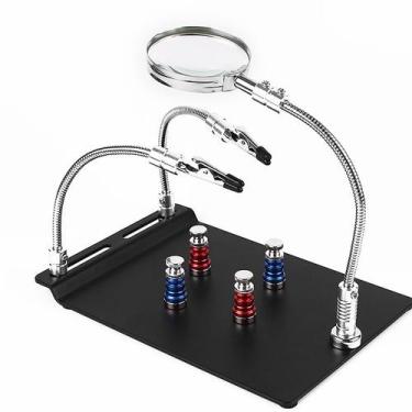 Imagem de Mesa Suporte Solda Bancada Magnética Terceira Mão com Lupa e Base Magn