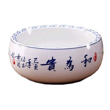 Imagem de Cinzeiros para Cigarros Azul e Branco Cerâmica Europeia Retro Sala de Estar Cinzeiro Boutique Grande Prático Cinzeiro de Cerâmica Elegante Personalidade Criativa Escritório Cinzeiro Redondo Decoração