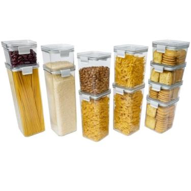 Imagem de Kit 12 Potes de Mantimento Herméticos em Acrílico Branco Yikasa