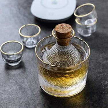 Imagem de JOEUQK Conjunto de 6 peças de saquê japonês, conjunto de aquecedor de saquê com 4 copos de saquê, conjunto de taças de vinho para serviço de saquê quente/frio, tigelas de vinho