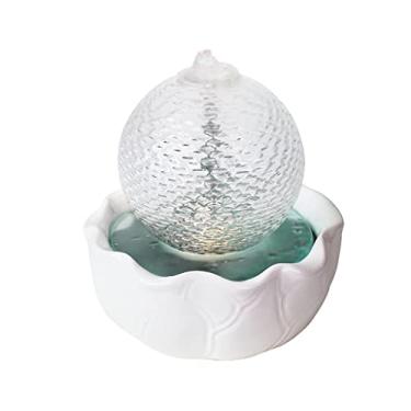 Imagem de XFNVXC Fonte decorativa interna de mesa com luz noturna vidro cerâmica corrente ornamentos de água corrente sala de estar circulante fonte de mesa Rockery Fountain casa