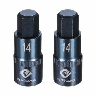Imagem de HARFINGTON 2 soquetes hexagonais de impacto de 1/5.1 cm H14 (14 mm) soquete métrico de 5,6 cm de comprimento S2 aço 6 pontos para adaptador de furadeira elétrica, azul