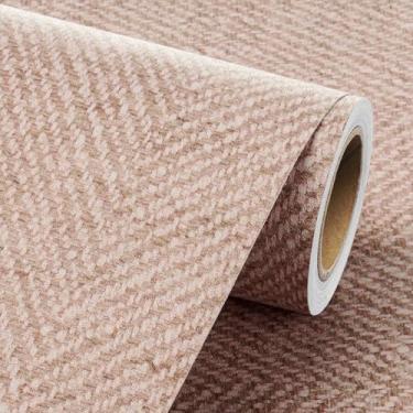 Imagem de Livelynine 17,5 x 276 papel de parede rosa claro descascar e colar tecido espinha de peixe moderno papel de parede rosa pálido pano de grama