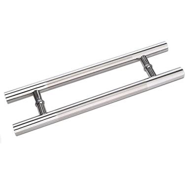 Imagem de Puxador de porta de chuveiro de cozinha com botão e puxador prateado para porta de entrada do chuveiro, maçaneta deslizante de vidro para porta de celeiro para porta interior e exterior, barras