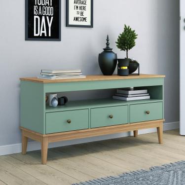 Imagem de Rack para TV até 50 Polegadas 3 Gavetas com Pés de Madeira Colonial Movelbento