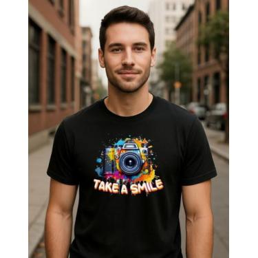 Imagem de Camiseta 100% Algodão Estampa Câmera Fotográfica Retrô - Lhshop, Preto