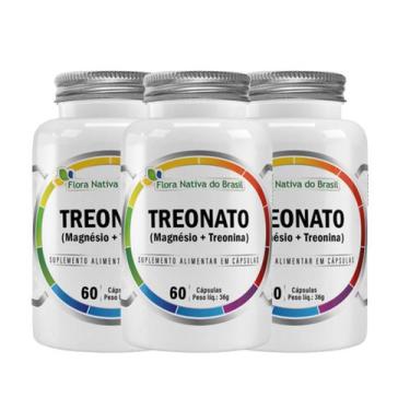 Imagem de Kit 3x Magnésio L Treonato Puro Concentrado 180 Cápsulas 600mg Flora N