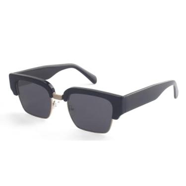 Imagem de HCHES Óculos de sol de acetato feitos à mão, masculino e feminino, polarizados, UV400 (preto e cinza)