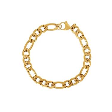 Imagem de Lucky Brand Pulseira masculina de aço inoxidável 21,6 cm, pulseira de corrente fígaro banhada a ouro para homens