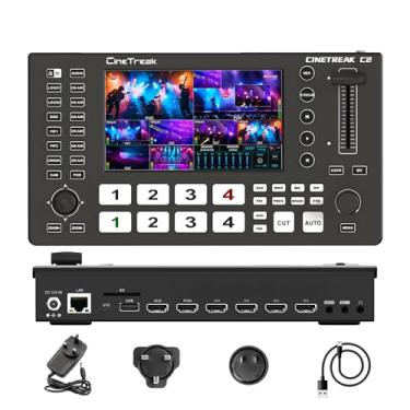 Imagem de Cinetreak C2 HDMI 5,5 polegadas tela multi-formato profissional PTZ Control Video Switcher Mixer com REC, reprodução, micro mídia, transmissão ao vivo vertical (NDI atualizável)