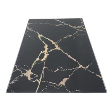 Imagem de Tábua de Corte de Vidro Temperado com Base Antiderrapante - Design Mármore para Cozinha, Fácil de Limpar e Resistente a Manchas, Preto e Branco(PRETO-29,7x19,7 x 0,38cm (M))