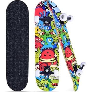 Imagem de Skates para iniciantes, crianças, meninos, meninas e adultos, 78,7 cm x 20,3 cm, skate completo profissional, 8 camadas de madeira de bordo, duplo chute côncavo, fascinante legal, sólido e durável