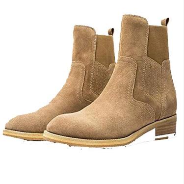 Imagem de Bigfanshu Sapatos masculinos elegantes botas plataforma camurça couro feito à mão formal vintage elegante inverno Chelsea bota gancho laço cadarço slip-on sapatos ao ar livre botas cano médio tornozelo Chukka, Marrom, 41 BR G