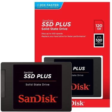 Imagem de SSD SanDisk Plus 120GB SATA III 6Gb/s 2.5", Leitura 530MB/s, Gravação 400MB/s, MLC NAND SLC Cache