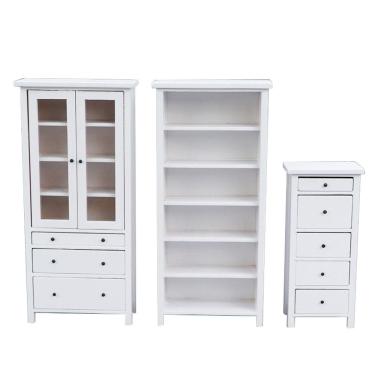 Imagem de Conjunto de móveis de casa de bonecas em miniatura Armário de madeira de 3 peças