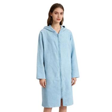 Imagem de Poncho de toalha Weecreeture com capuz e zíper, bolso azul claro L