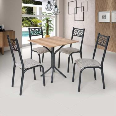 Imagem de Mesa Com 4 Cadeiras Para Cozinha Aço 68cm Preto Carvalho