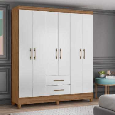 Imagem de Guarda Roupa Casal 6 Portas E 2 Gavetas Naturale / Branco Panamá - Moval