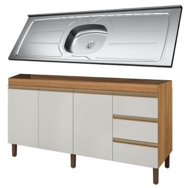 Imagem de Balcão Gabinete Com Pia 160cm 3 Portas Karen P14 Nature-off White - Mpozenato