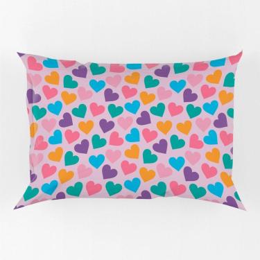 Imagem de Porta Travesseiro Fronha Avulsa Corações Colorido 70cm X 50cm - Estampa Digital Decorativo