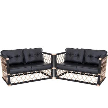 Imagem de 2 Poltronas Preta Namoradeira Em Alumínio Corda Náutica