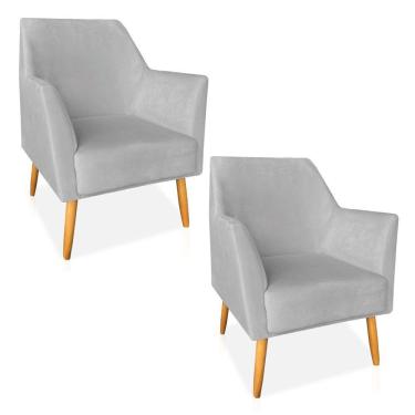 Imagem de Kit 02 Poltronas Decorativa Julia Veludo Cinza Pés Palito Castanho