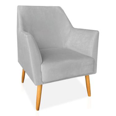 Imagem de Poltrona Decorativa Julia Veludo Cinza Pés Palito Castanho