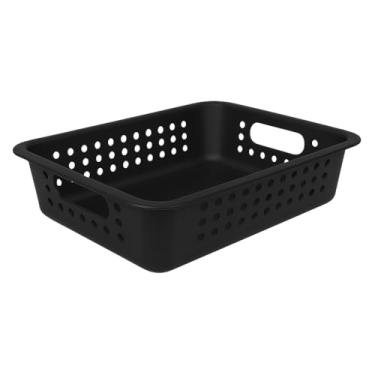 Imagem de Cesto Organizador Plástico Preto com Furos, Cesta Multiuso para Armazenamento, Organizador Empilhável Praticidade