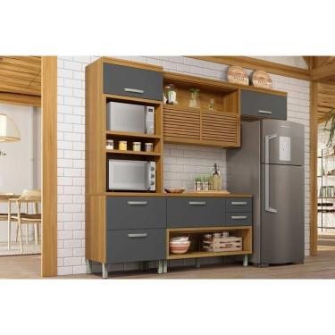 Imagem de Cozinha Modulada Completa Princesa 3 Peças 1 Aéreo + Balcão + 1 Paneleiro C6p63 Freijó Grafite