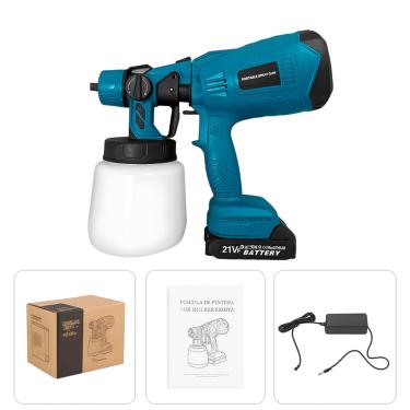 Imagem de Pistola de Pintura e Pulverizadora Portátil Profissional Bateria 21V Recarregável Capacidade 1000ml, Alcance 200-250mm, Azul