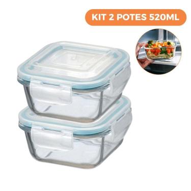 Imagem de Kit 2 Potes De Vidro Herméticos Quadrados 520Ml - Ad
