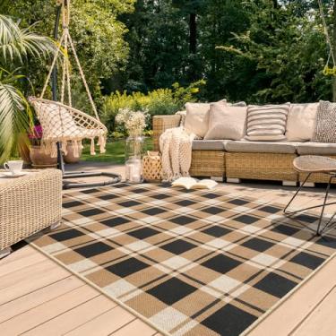 Imagem de AROGAN Tapetes quadriculados de juta fácil, 15 x 23 cm, tapete lavável para sala de estar, entrada e interior, tapetes geométricos neutros para varanda da frente, sala de jantar ao ar livre