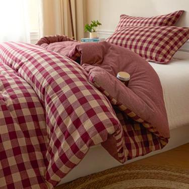 Imagem de Cyusri Conjunto de edredom solteiro xadrez de algodão - Conjunto de cama macia e leve com 2 peças tingidas com 1 fronha, alternativa reversível para todas as estações (tamanho solteiro 172 x 228 cm
