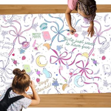 Imagem de xo, Fetti Toalha de mesa para colorir de papel Sleepover – 2,5 m x 11 cm | Decorações de festa de aniversário, paisagem de mesa para meninas, artes e artesanato noturno de cinema, atividade infantil