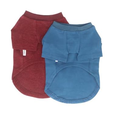 Imagem de LOPHIPETS Camiseta de manga curta para cães de algodão macio para adultos chihuahuas e raças de cães pequenos | Serve para 2 a 2,9 kg | Pacote com 2 azul marinho e vermelho, médio