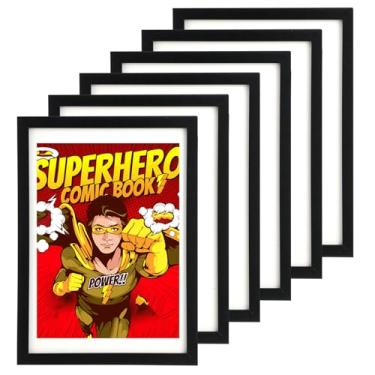 Imagem de MAQUITA Pacote com 6 molduras de quadrinhos, proteção UV, compatível com quadrinhos atuais de até 16 cm x 26 cm, serve para bolsas e mangas de quadrinhos, exibição de parede ou mesa