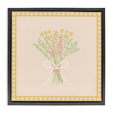 Imagem de Stupell Industries Arte de parede em tela flutuante emoldurada cinza buquê de primavera com bordas amarelas, design de Adrienne Morris, 45,7 x 45,7 cm