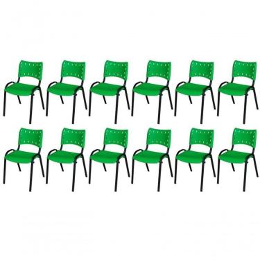Imagem de Cadeira Iso Base Preto Igreja, Escola, Escritório - Verde - Kit 12 Peças