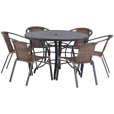 Imagem de 6 Cadeiras Floripa E Mesa Tampo Ripado Aluminio Piscina Jardim Trama Original Tabaco