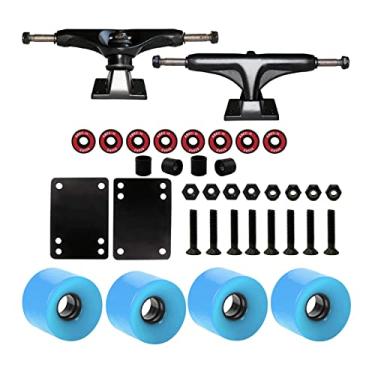 Imagem de Luzhengyang Conjunto de ferramentas de skate de caminhões e rolamentos ABEC-11 Kit de rolamentos de substituição de 12 cm para reparo de rolo de skate longboard - azul