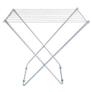 Imagem de Varal de Chão Portátil Dobrável, Branco, Estrutura em Metal, para Secar Roupas em Ambientes Internos e Externos