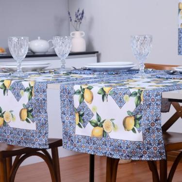 Imagem de Caminho de Mesa Allegra Estampado 1,25m x 43cm em Microfibra 100% Poliéster - Trilho de Mesa Decorativo, Resistente e com Design Exclusivo (Verde Limão)