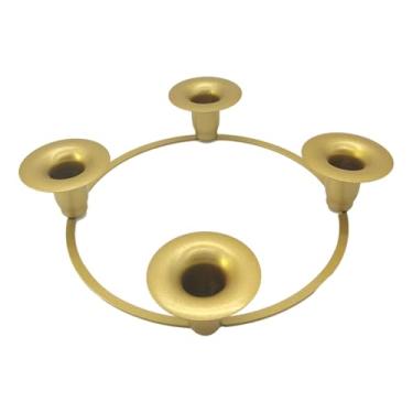 Imagem de MotiveTech Suporte para 4 velas, ornamento, presente de Dia dos Namorados, suporte de metal para velas, ideal para banquetes, quarto, casa, lareira, aniversário, Ouro