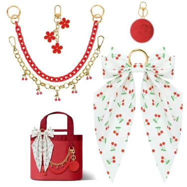 Imagem de Kit de berloques de sacola de 5 peças, acessórios de bolsa para YETI Camino 20/35/50 Carryall & Bogg Beach Kit de decoração, laço, bola de pelúcia, pingente de flores, Cuba e corrente decorativa para